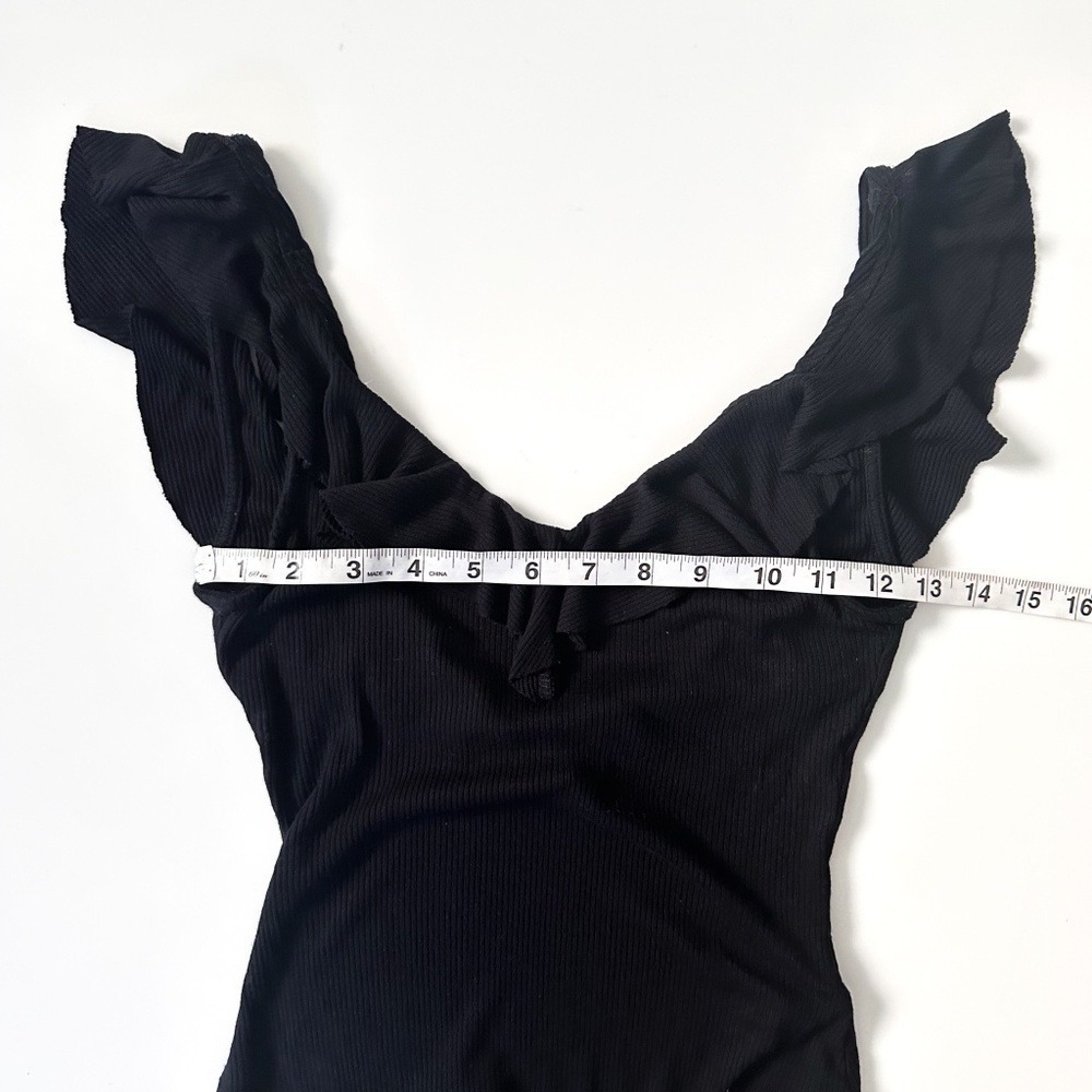 By Together Ruffle Bodysuit Black Ribbed Knit M - Picture 4 of 7